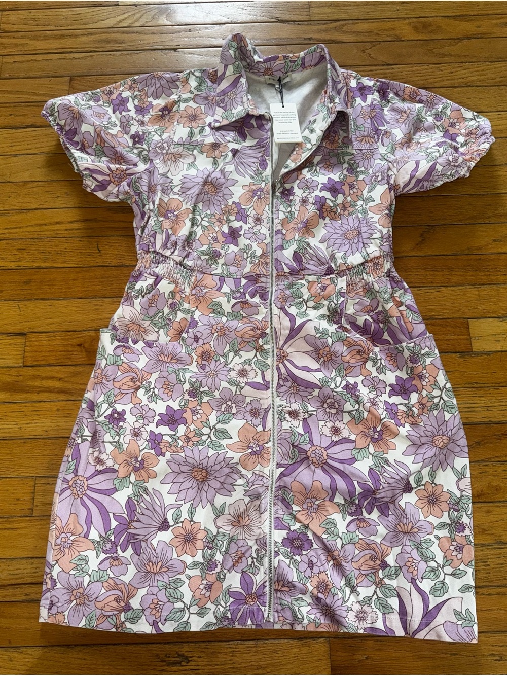 Skies Are Blue Lavender & Peach Floral Zip-Front Casual Dress